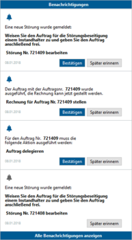Die Benachrichtigungen informieren den Mitarbeiter über die nächsten Aktionen